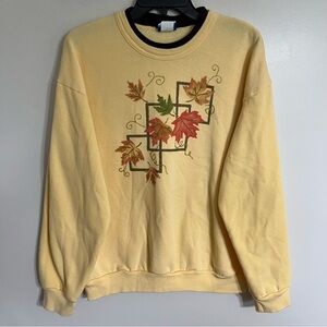 Vintage 90s Womens Autumn Leaves Double Collar Sweatshirt Size Large Made In USA